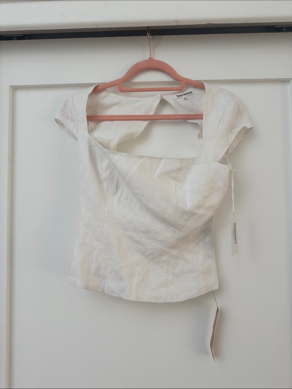 Reformation Cream Square Neck Cap Sleeve Linen Top